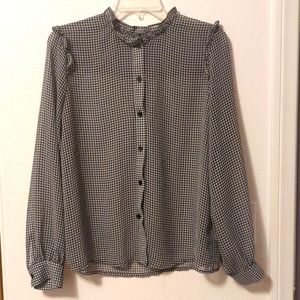 3/$15 Black and White Sheer Long sleeve Blouse, M